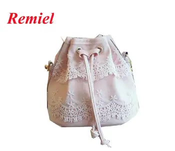 

New female package Korean version of lace embroidery women Shoulder bucket bag Mini chain Messenger bag Fashion leisure string