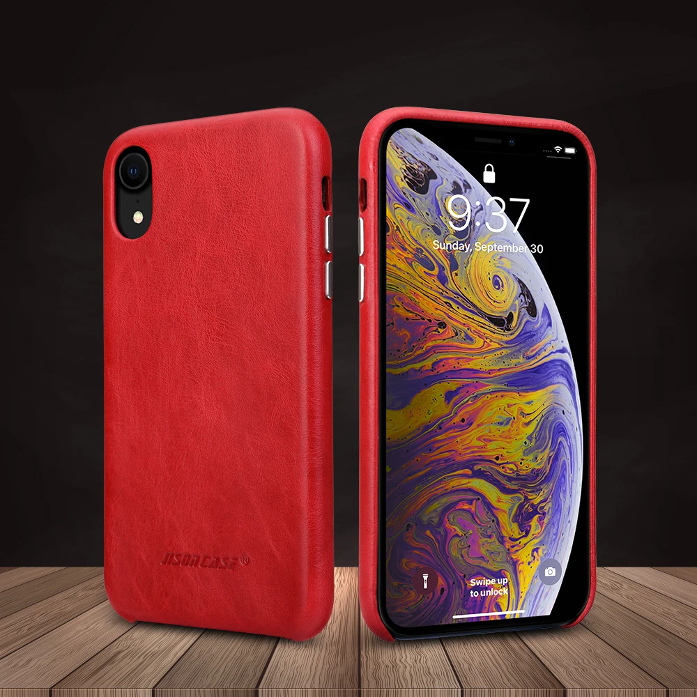 Jisoncase Чехол для телефона для iPhone XR Натуральная кожа Защитный чехол для iPhone XR 6,1 дюймов Роскошные Металлические Кнопки Мода Новинка