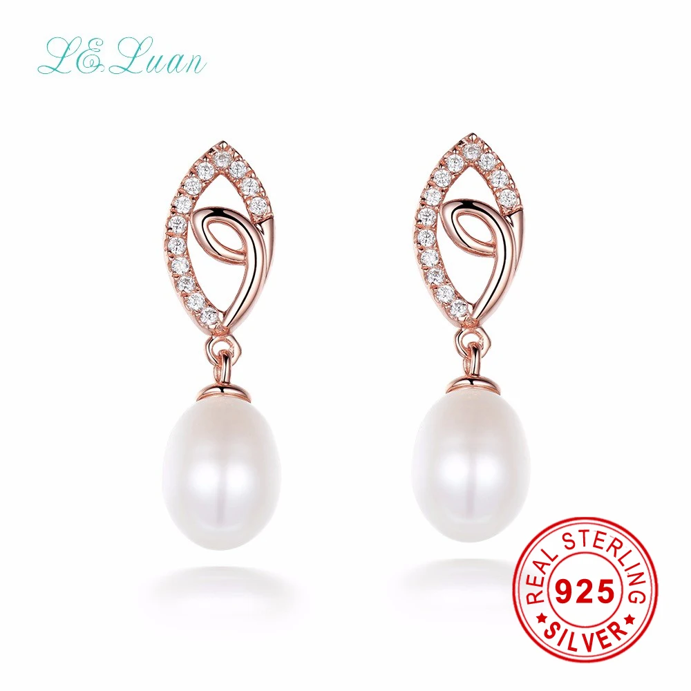

l&zuan 925 Sterling Silver Earrings Rose Gold Color Natrual Freshwater Pearl Round Stud Earrings Jewelry For Women Bijoux