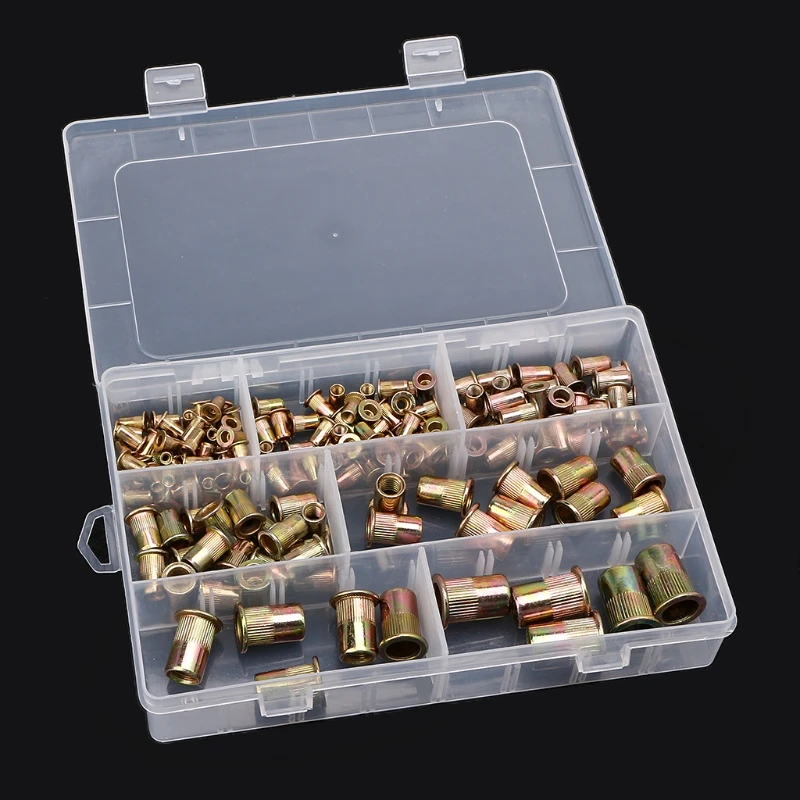 

165Pcs/Set M3 M4 M5 M6 M8 M10 M12 Rivet Nuts Metric Threaded Rivnut Insert Rivetnut Nutsert Assortment Kit Set
