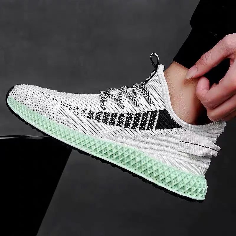 

2019 New 4D Print Men Running Shoes Breathable Fly Weave Sneakers Outdoor Sport Black White Grey Footwear Male Big Size 350