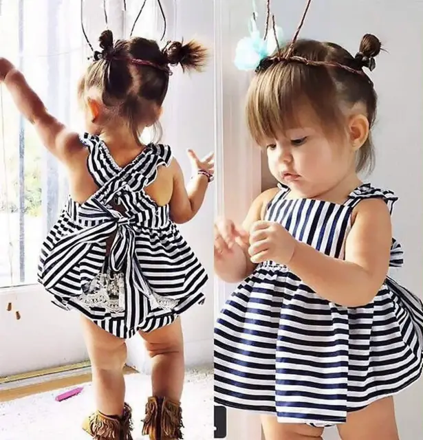 Backless Dress Bow Cotton Briefs 2Pcs Set Clothing Girl 2016 New Baby Girls Clothes Sets 2pcs Summer Sunsuit Outfit Stripe 1