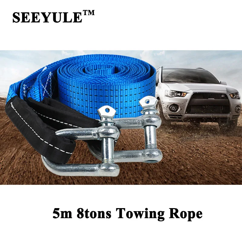 1pc SEEYULE 8tons 5m Heavy Duty Car Towing Rope Auto Emergency Helper U