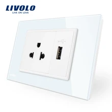 Livolo us розетка с usb зарядным устройством, белая/черная кристальная стеклянная панель, AC 110~ 250V 16A настенная розетка, VL-C9C1US1U-11/12