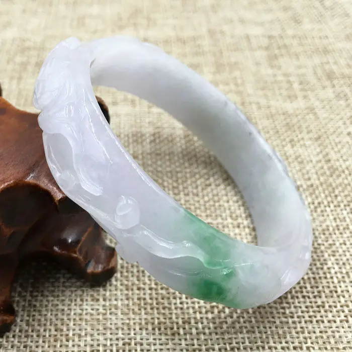 

59mm Vintage Chinese Hand-carved White Green Jadeite Jade Bracelet Bangle 1180