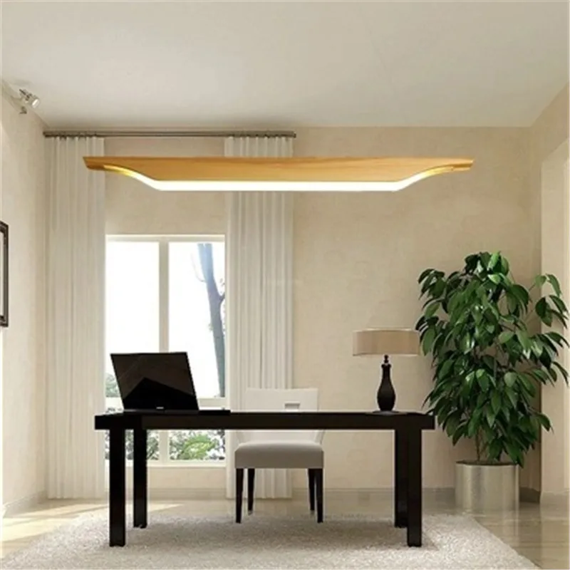 

Nordic Strip Restaurant Chandelier Log Japanese Rectangular Dining Room Lamps Solid Wood Office Meeting Room Simple Chandelier