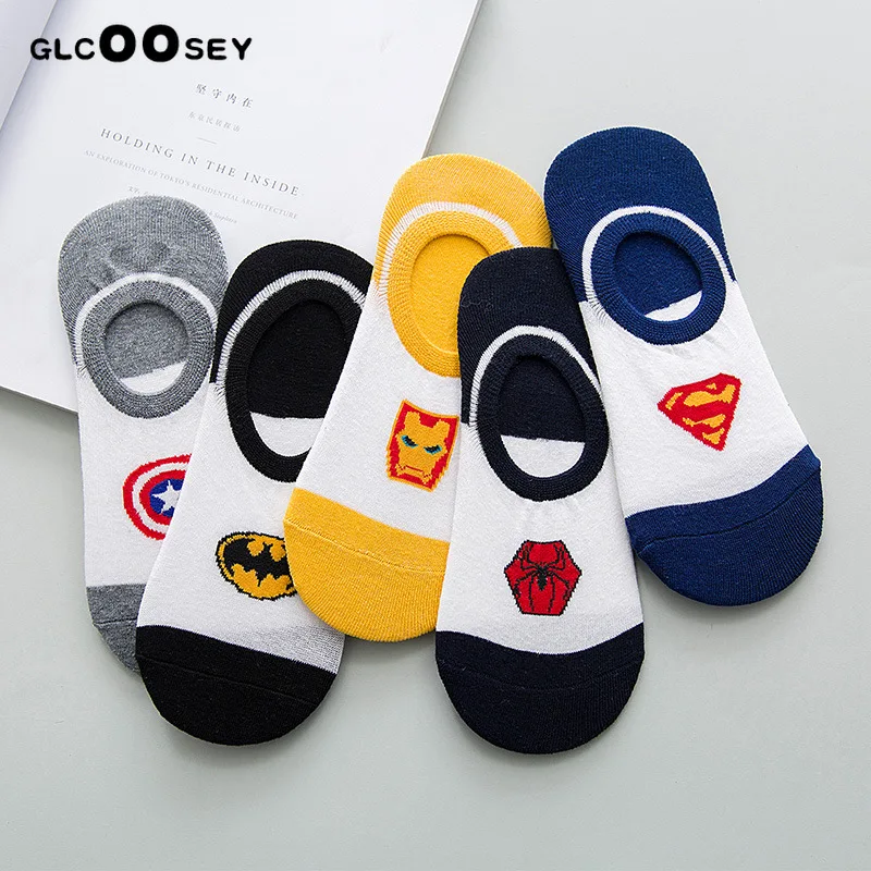 

5 Pairs Comics Heroes General Couple Socks Cartoon Iron Man Batman Captain America High Temperature Stitching Casual Men Socks