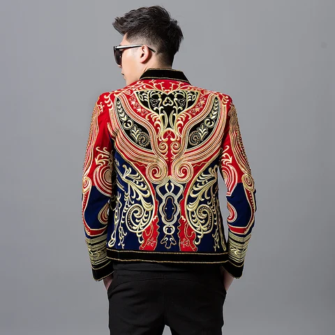 Bordado com Miçangas 100% de Luxo Real Masculino Medieval Ouro Vintage Evento Vento Reino Unido – Curto Smoking Jaqueta Desempenho Palco Ásia Tamanho