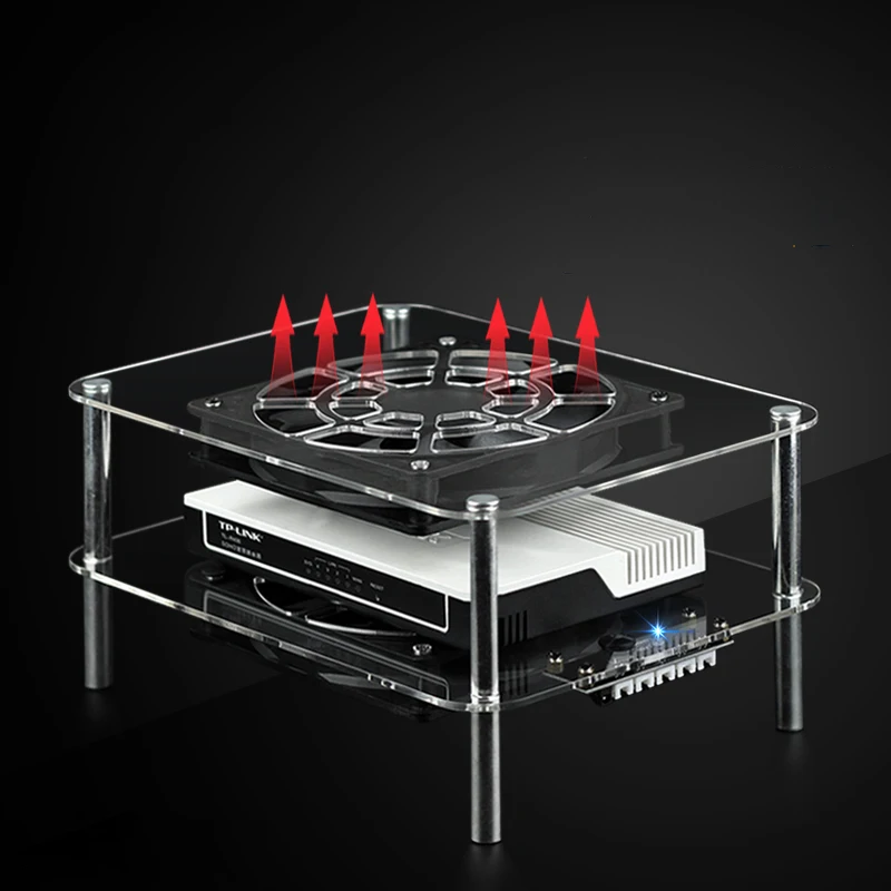 Router thickened acrylic cooling rack with USB 12cm speed regulating silent fan, suitable for