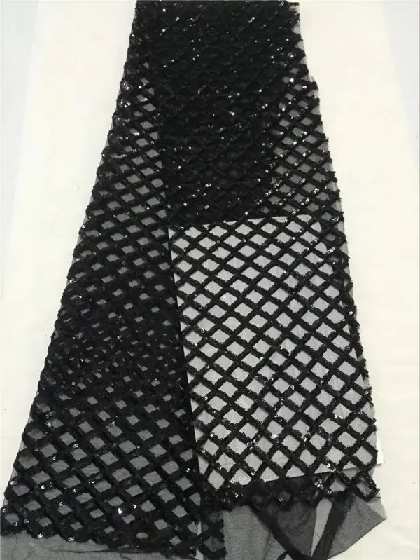 

2018 African French Champagne Color Black Sequins Lace Fabric,High Quality African Tulle Lace Fabric with Sequins For Wedding
