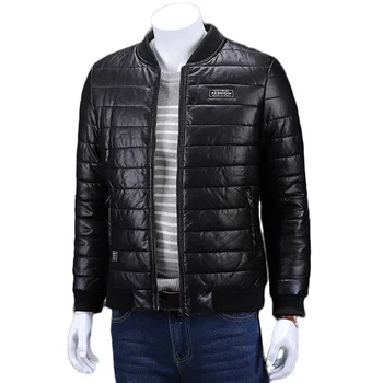 

HCXY 2018 Mens Winter Jacket and coat Slim Fit leather coats male Stand Collar warm leather Parkas for men