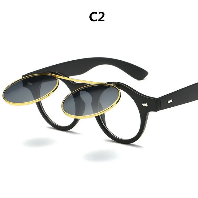 DJXFZLO Модные Ретро стимпанк Солнцезащитные очки женские круглые очки Брендовые дизайнерские винтажные паровые панк Солнцезащитные очки oculos gafas de sol - Цвет линз: C2
