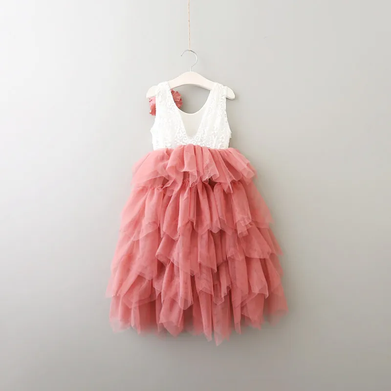 Кружевное Макси-платье принцессы с цветами для девочек; элегантное Сетчатое платье-пачка; сказочное платье ярких цветов; детская праздничная одежда в западном стиле
