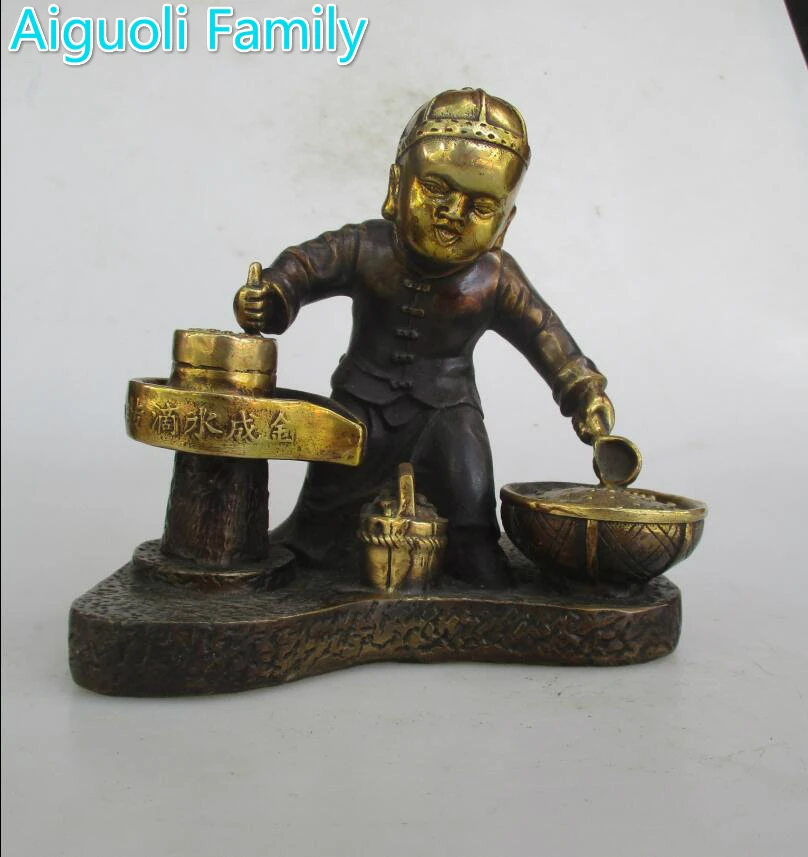 

AAA+Rare Chinese Old Copper Carved Funny Child Statue / Metal Craft For Home Feng Shui Decoration Antique Collection