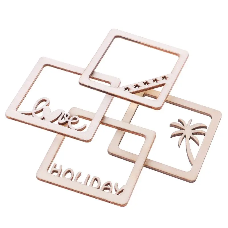 

10pcs Laser Cut Wood Photo Frame Shapd Embellishment Wooden Shape Craft Wedding Decor