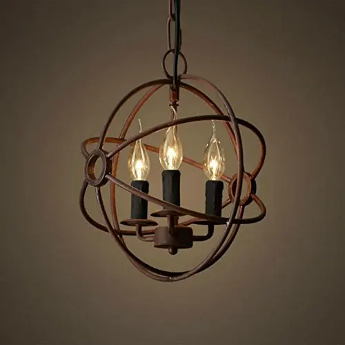 

Vintage Chandelier Globe Shape Loft 3 Sockets Ceiling Lamp Retro Antique Iron Pendant lamp 3 lights for Living Room