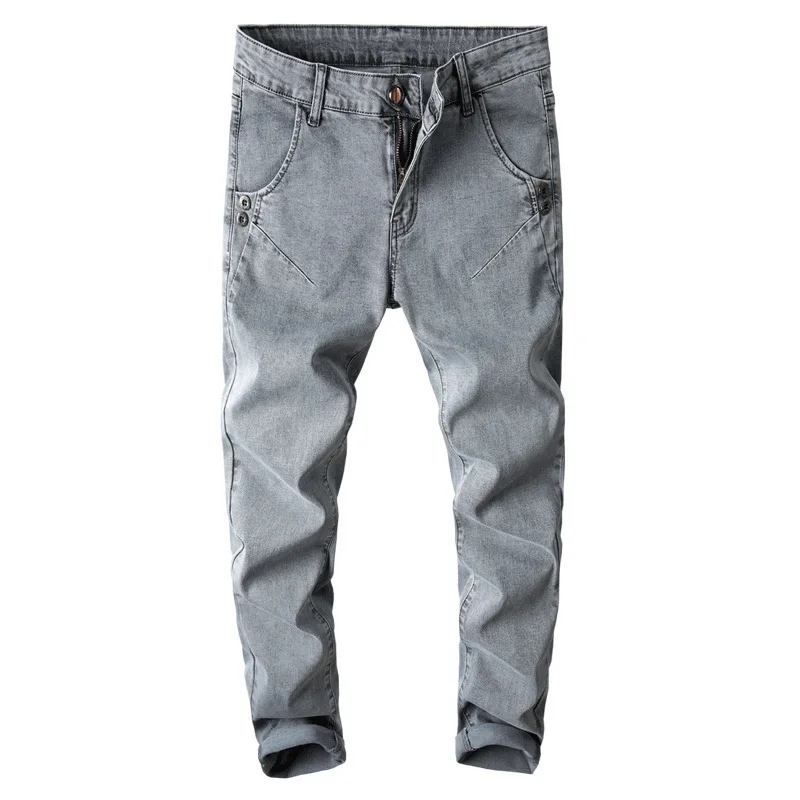 

2019 Summer Jean Men's Vintage Hole Plus Size Ripped Jeans Male High Waist Thin Light Gray Hip hop Straight Pants Plus Size