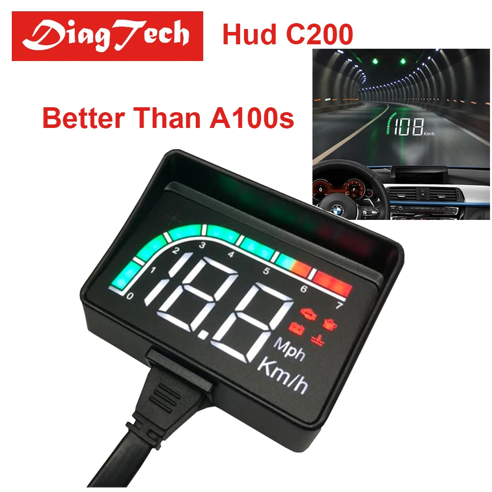 Новейшая модель; HUD бортовой компьютер C200 A100S автомобильный коллиматорный Дисплей превышение скорости Предупреждение Системы проектор лобовое стекло Напряжение сигнализации