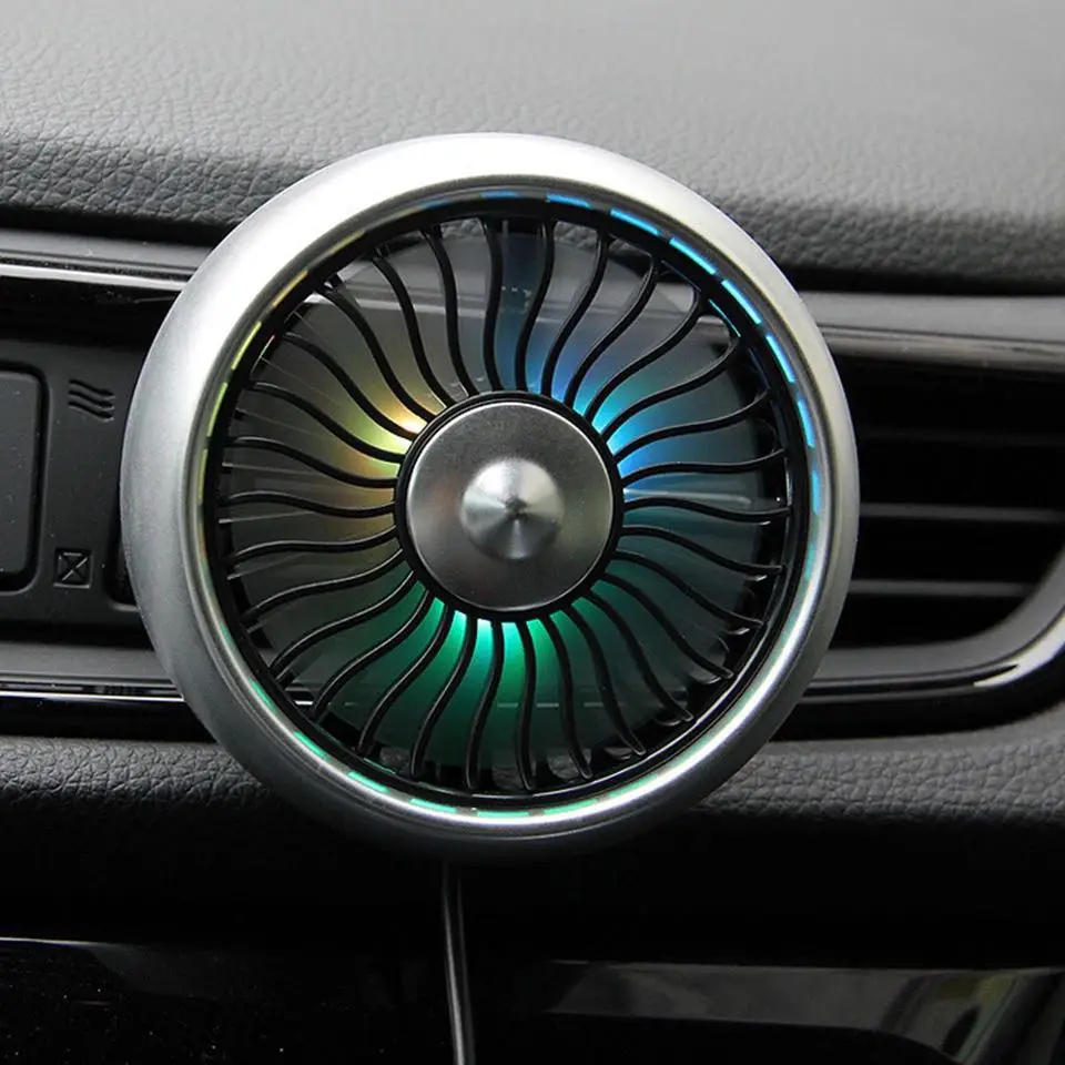 

12V USB Electric Car Fan Air 360 Degree Rotatable 2Speed Dual Head Auto Cooling Tuyere Center Console Ornaments Car Accessories