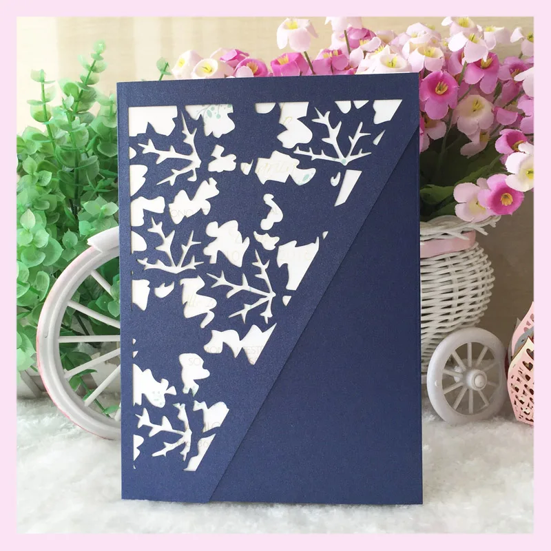 100psc/lot Rustic Fall leaves Autumn Wedding Party Invitation cover Card Hollow Out maple leaves250gsm pearl paper card | Дом и сад
