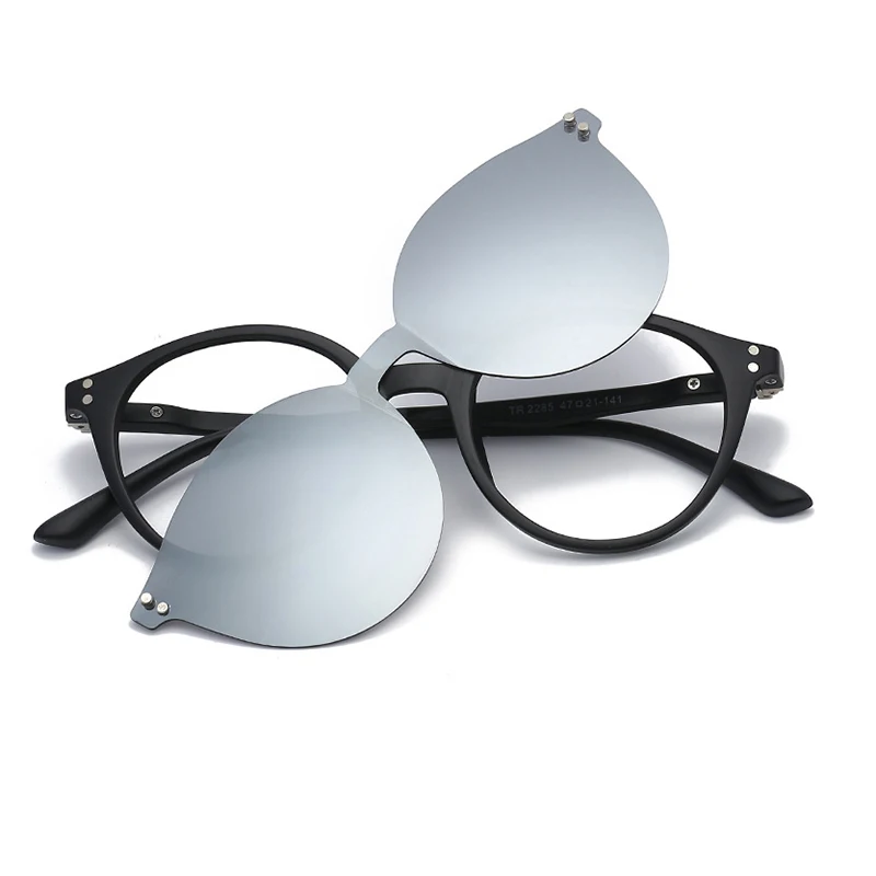 

Vintage Round Rimless Magnetic Clip On Polarized Sunglasses Optical Eyewear Non-prescription Eyeglasses Frame Men Women