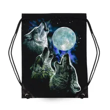 Full Moon and Wolf Drawstring Bag 100% Cotton legend Drawstring Backpacks for Clothes Shoes bags Mutifunction Backbags E56