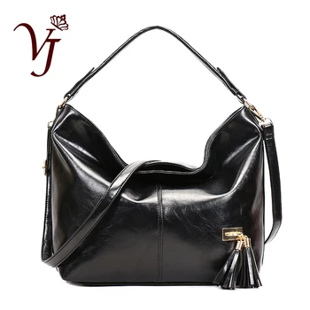 

New Women Oil Wax Leather Designer Tassel Handbags High Quality Shoulder Bags Ladies Tote Fashion PU leather Bolsa Feminina
