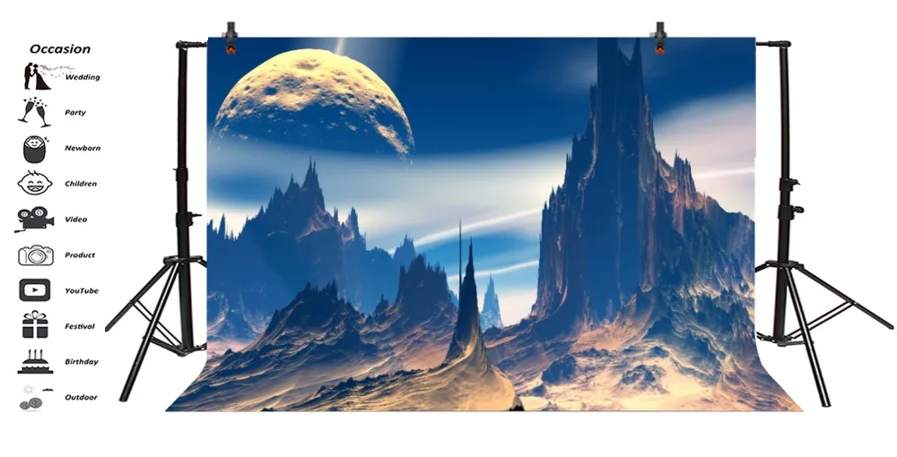 Laeacco Science Fiction Planet Mountain Night Scenic фотофоны для фотостудии|Фон фотосъёмки| |
