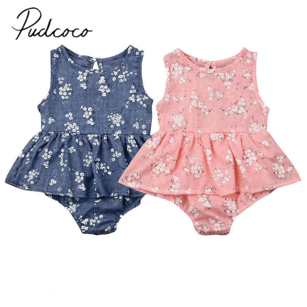 

2019 Baby Summer Clothing Newborn Infant Baby Girl Bodysuits Dress Clothes Sleeveless Flowers Print Jumpsuits Tutu Dress 0-18M