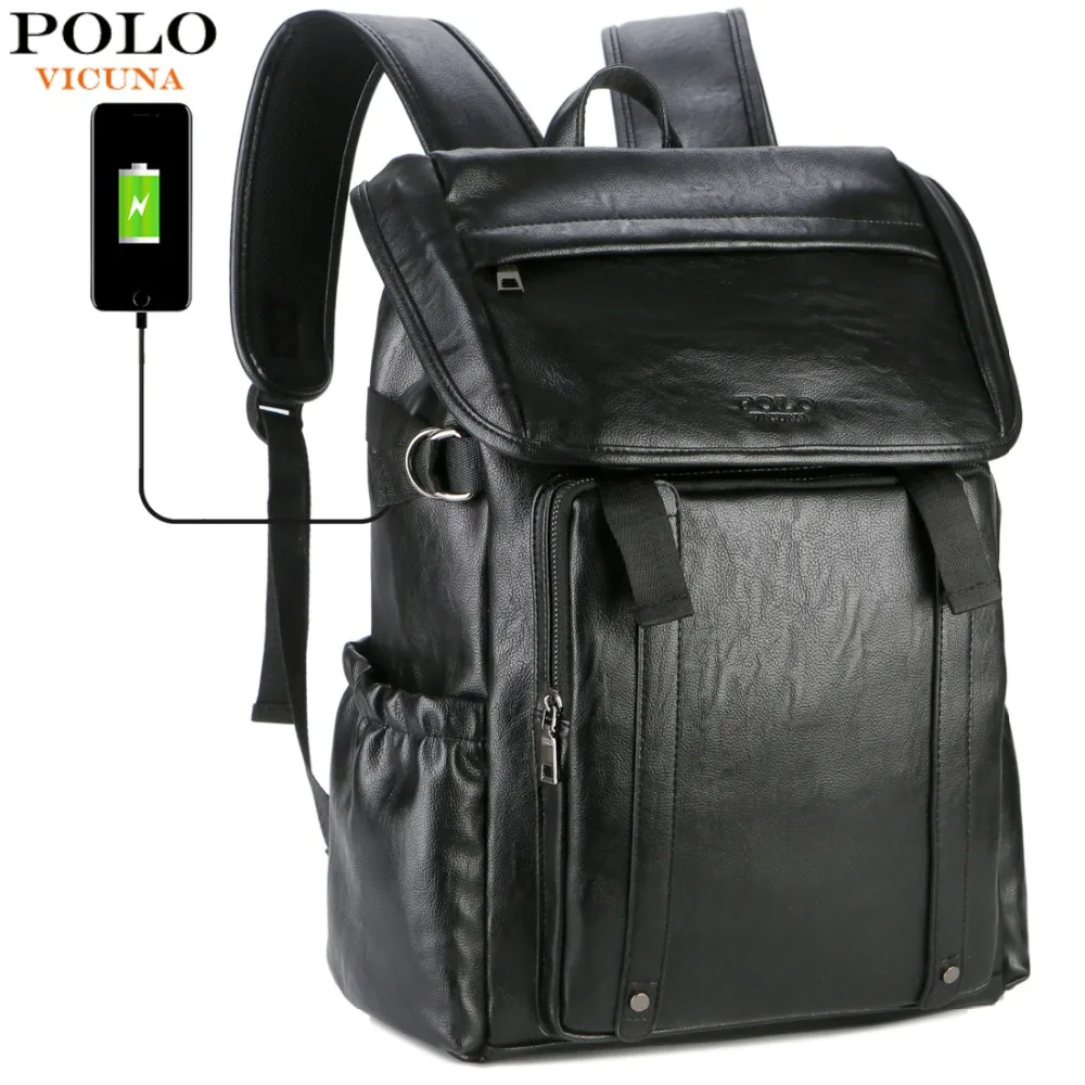 

VICUNA POLO New Leather High Quality USB Charging Man Business Backpack With Headphone Plug Men Travel Backpack Bag For Male