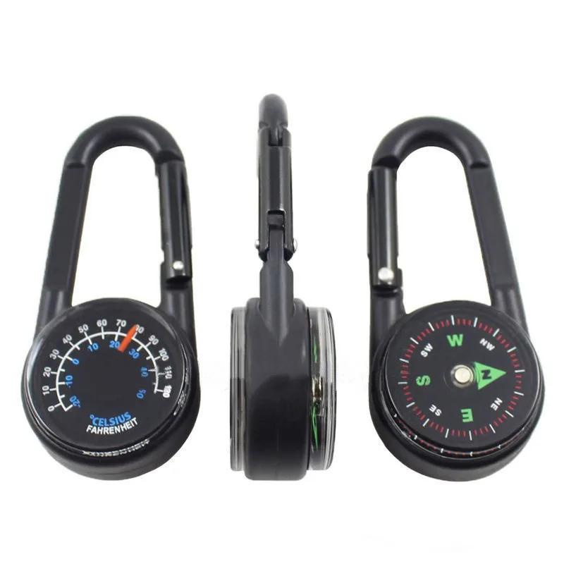 

High Qualtiy Keychain New Multifunctional Hiking Metal Carabiner Mini Compass Thermometer Outdoor Kit P15