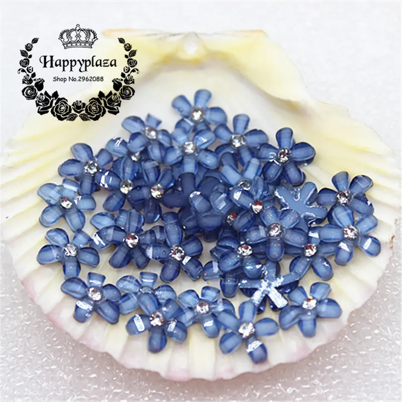 100pcs 10mm Glitter Rhinestone Resin Five-Petal Little Flowers Resin Flatback Cabochon DIY Jewelry/Phone Decoration