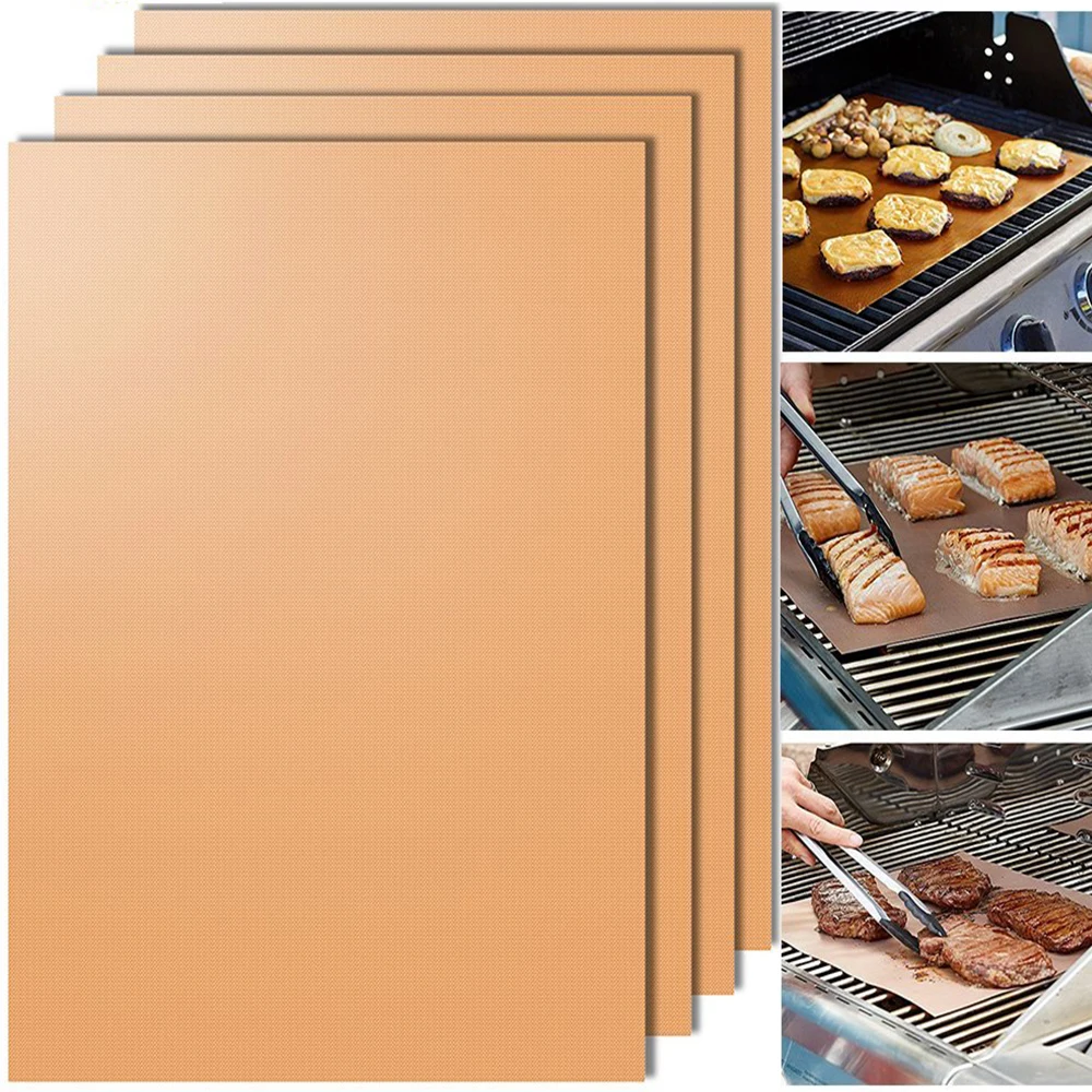 

2pcs Copper Chef Reusable BBQ Grill Bake Nonstick Baking High Temperature Outdoor Barbecue Grill Mat and Bake Mats Cooking Tools