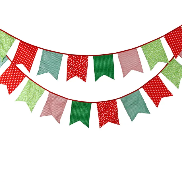 1pcs 3 5M 12 Flags Red Green Christmas Party Fabric Cloth Flag Children Birthday Decoration Flag