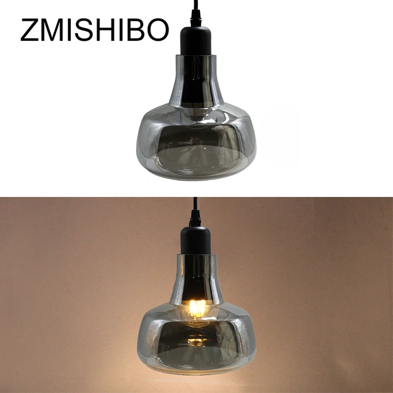 Стеклянная Подвесная лампа ZMISHIBO в европейском стиле, 100-240 В, E27, розетка, одинарная, Дымчатая, серая, на потолок, для бара, столовой, стола, спальни, 5 Вт