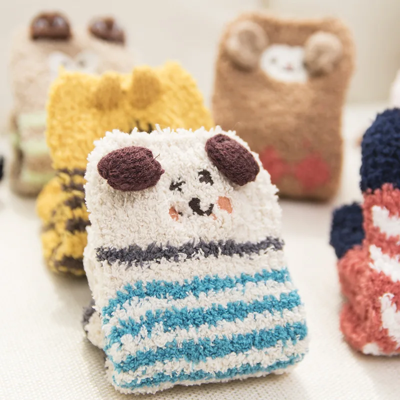 Baby Christmas Socks Winter Warm Kawaii Newborn Socks High Quality Soft Towel Coral Velvet Fuzzy Socks Floor Animal Cartoon Sock