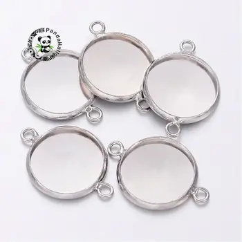 

Metal plated brass bezel connector link settings for cameo cabochons, flat round, lead free & cadmium free & nickel free, tray: