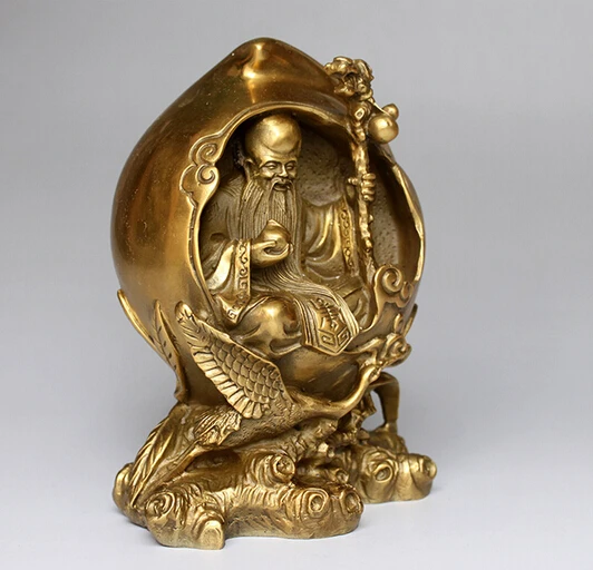 

6 inch Metal crafts chinese brass carved The God of longevity statue the best for Parents/father and mother gift fast SHIPPING
