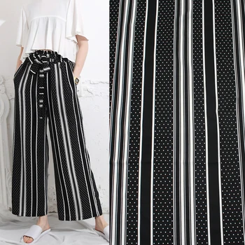 

JaneYU Elegance, Fashion New Products Black Bottom White Stripe Dot Dot Printing Chiffon Fabric Wide Leg Pants Dress Fabric