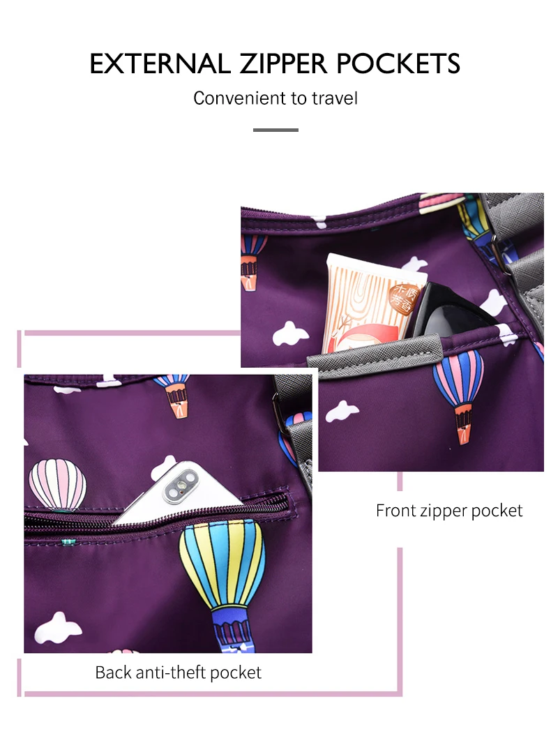 Женские сумки с принтом воздушного шара, нейлоновая дорожная сумка для путешествий, женские сумки на плечо, повседневная большая сумка для покупок XA745WB