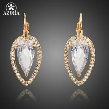 

AZORA Unique Double Water Drop With Gold Color Clear Cubic Zirconia Dangle Earrings for Women TE0219
