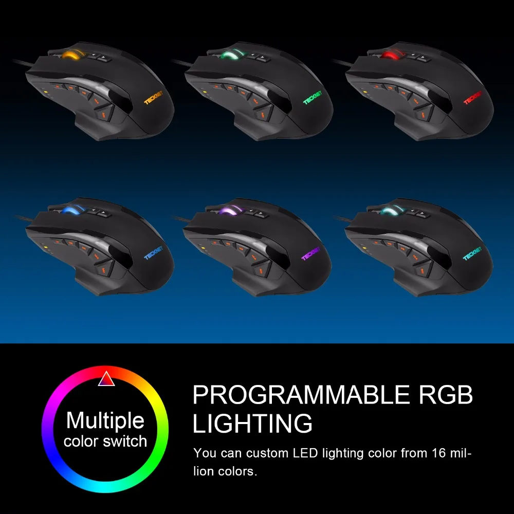 TeckNet 4D Laser Gaming Mouse with 16400 DPI 12 Button Tuning Cartridge Micro Switches For Computer PC Laptop desktop LOL game
