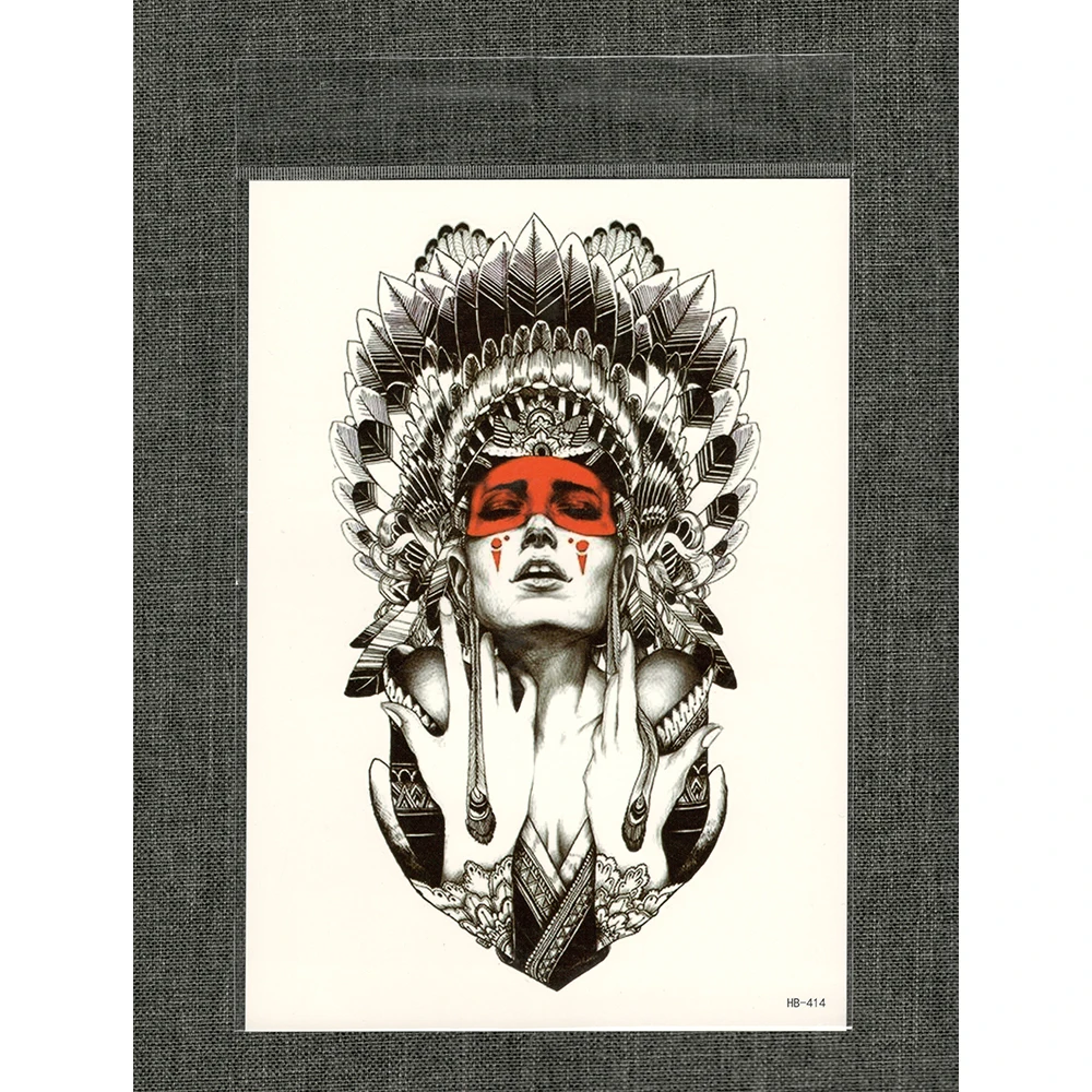 للماء المؤقتة ملصقا المتاح المياه نقل وهمية الوشم القديمة الهندي رئيس فتاة warrior النساء الجسم الفن زهرة الذراع