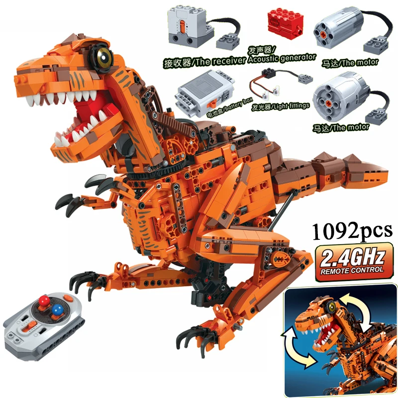 

MOC Dinosaurs Animals Remote Control 2.4GHz Technic with Motor Box 1092pcs Building Blocks Bricks legoing Creator Toys for Kids