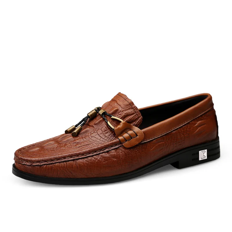 CIMIM/Брендовая обувь из натуральной кожи для мужчин; коллекция года; мужские лоферы из крокодиловой кожи в итальянском стиле; модельные туфли для вечеринки; Мужская Роскошная деловая официальная обувь - Цвет: Brown