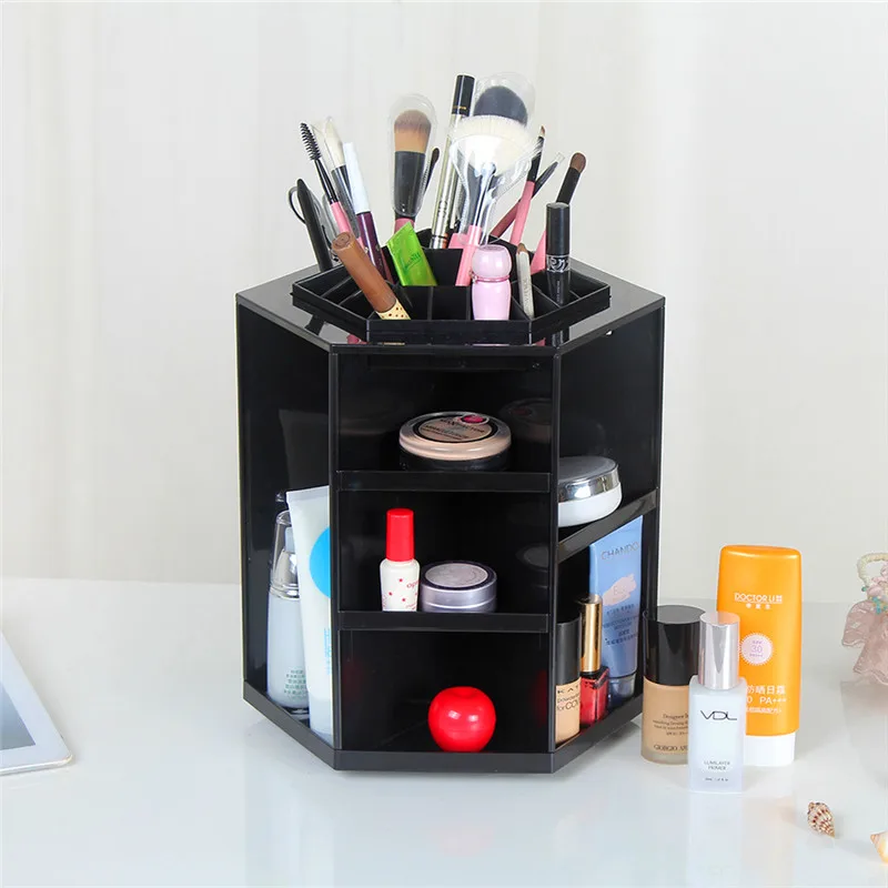 360 Rotating Makeup Organizer Plastic Storage Box Cosmetic Make Up Case