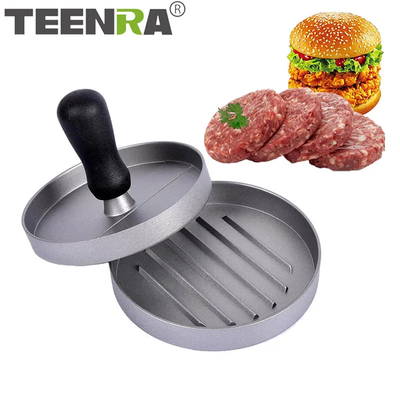 

TEENRA 12Cm Round Burger Press Hamburger Maker Alloy Hamburger Mold Form Press Aluminum Meat Beef Tools