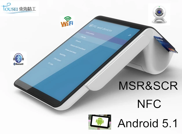Мобильный android pos wifi Термальный чековый принтер с NFC/смарт-картой/MSR/считыватель