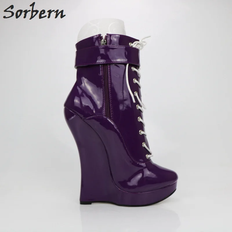 purple wedge heel shoes