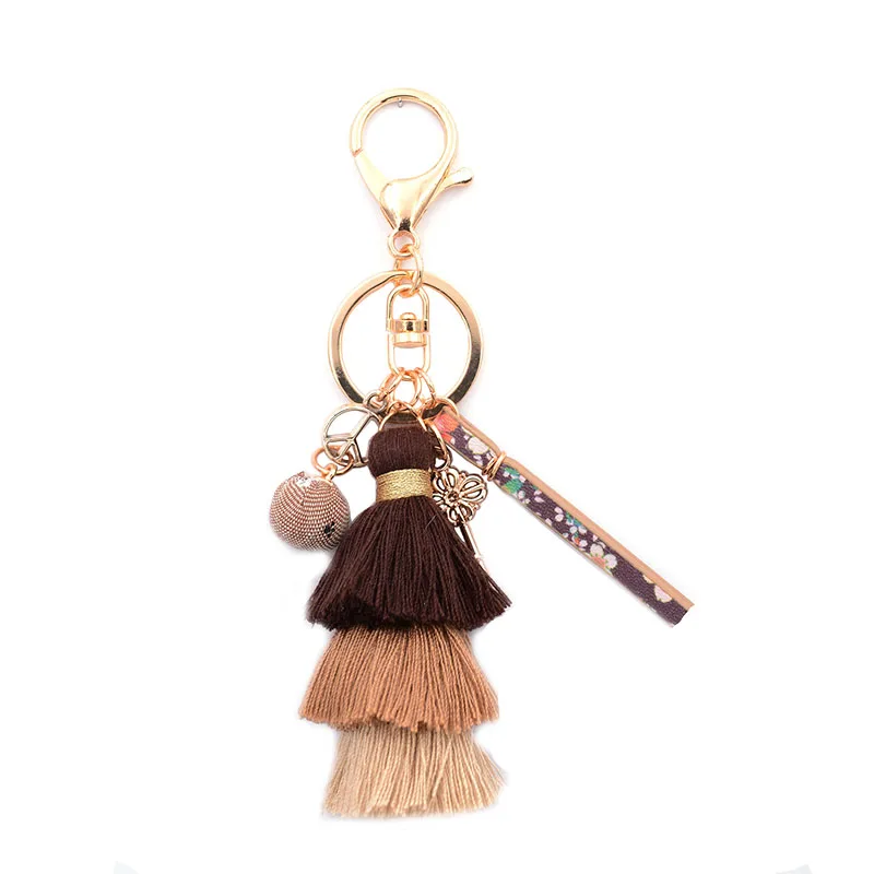 WELLMORE BOHEMIA leather,Cloth ball,key,long tassel colorful alloy Key Chain For Women Girl Bag Keychain wholesale jewelry